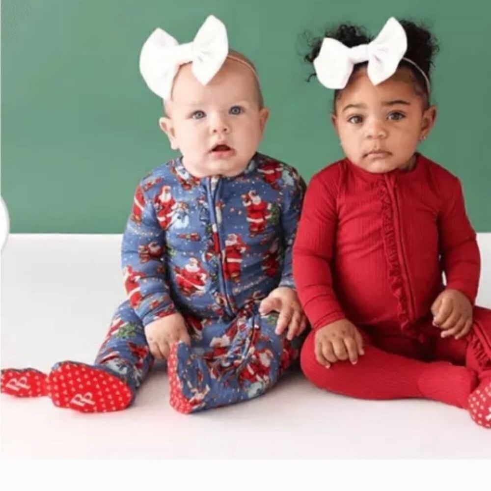 NWT Posh Peanut 3-6m Santa Claus Footie Ruffled Zippered One Piece